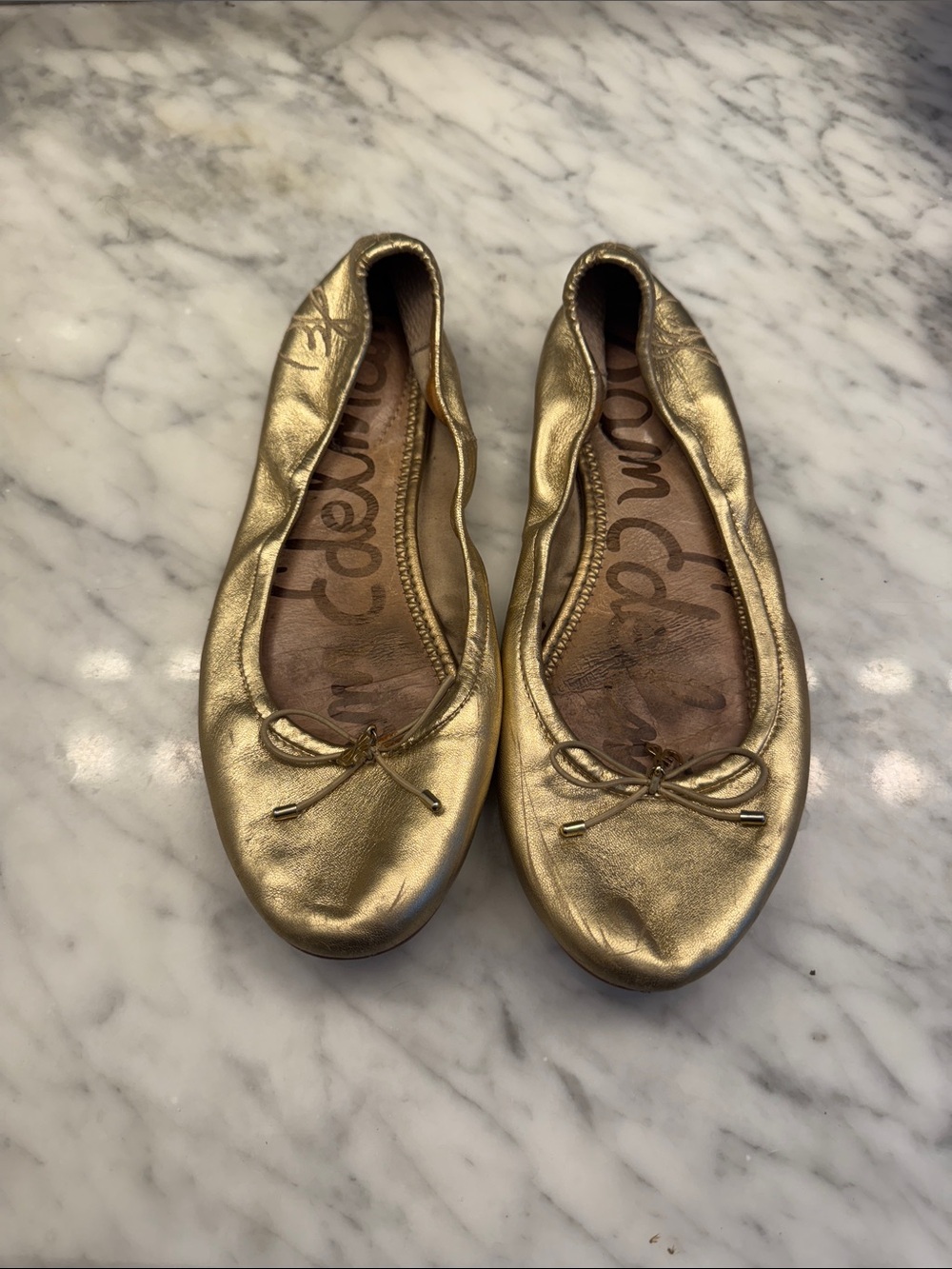 Sam Edelman Metallic Gold Ballet Flats with Bow